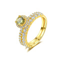 Attractive Cubic Zirconia Stone Gold Plated S925 Silver Proposal Double Rings
